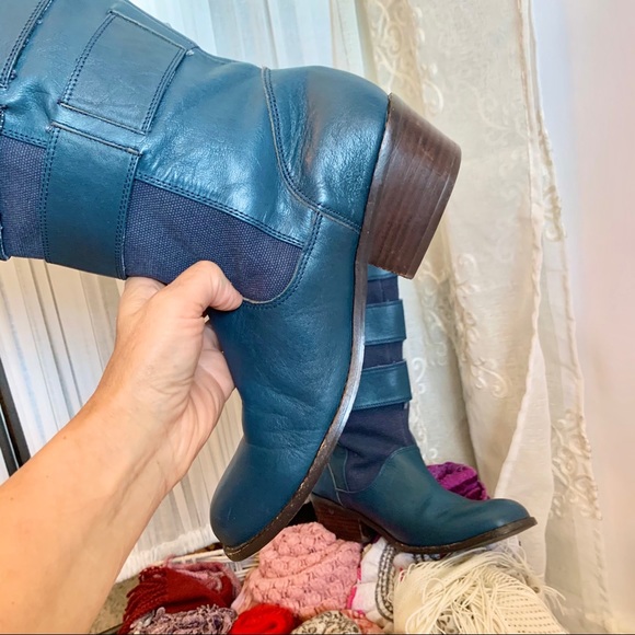 Anthro MATIKO Blue Leather Boots - Picture 7 of 13